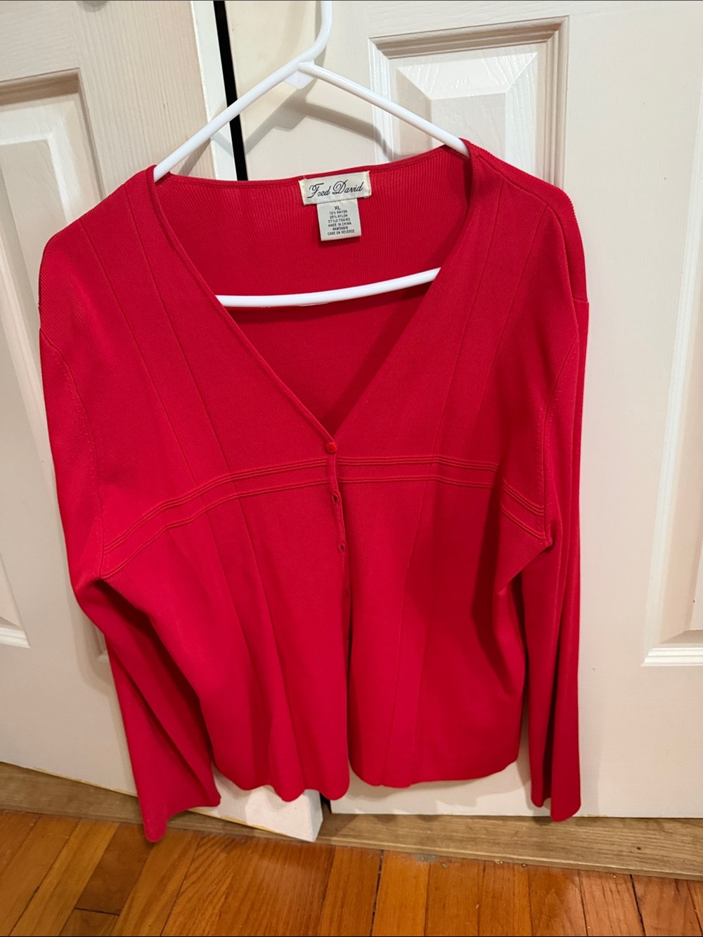 Fred David Red V-Neck Button Cardigan